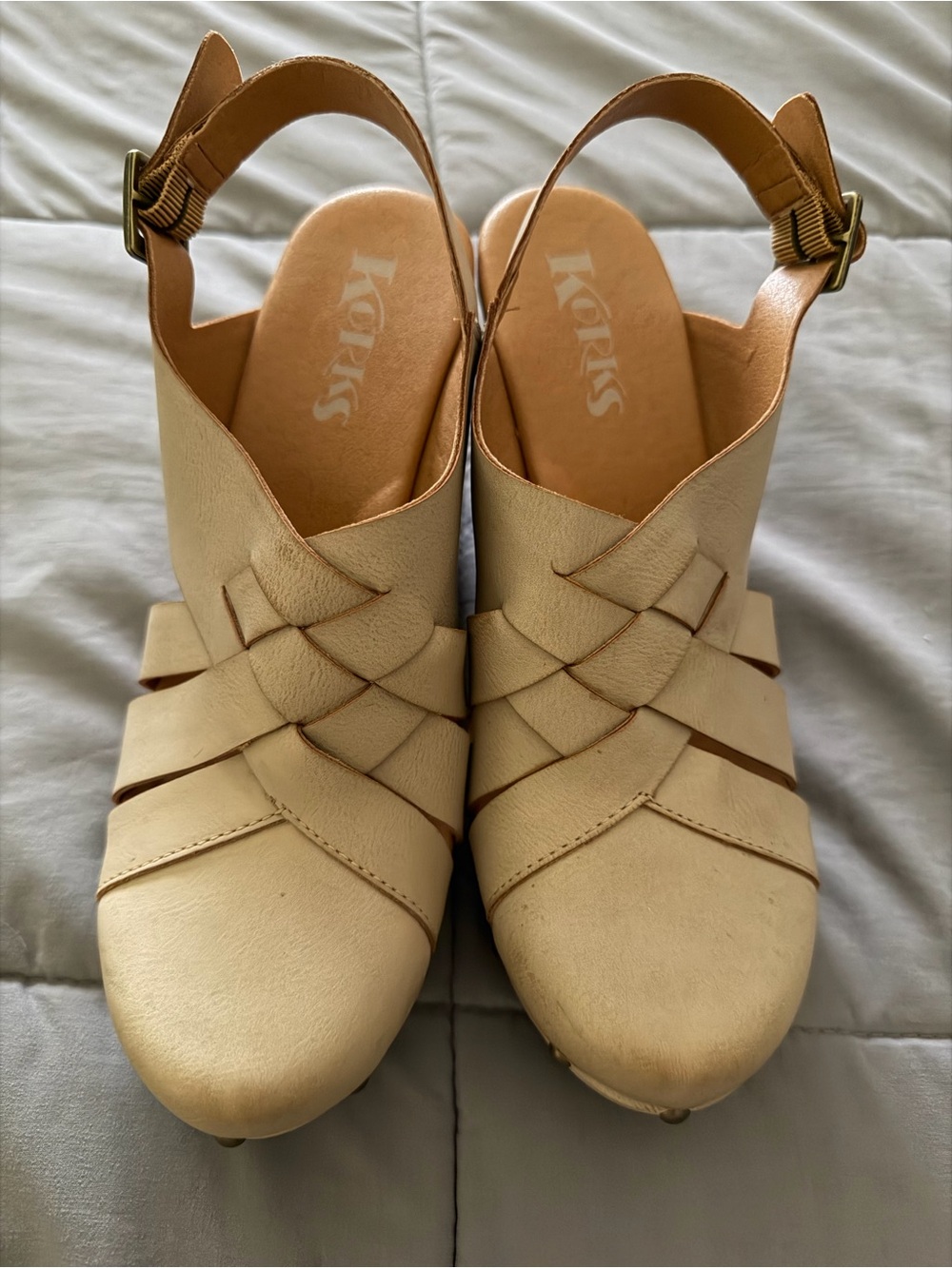 Korks Cream Woven Slingback platform clogs 8 worn once